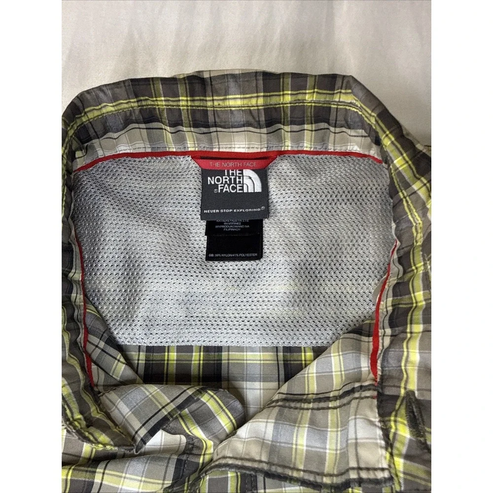 North Face Hiking Trail Shirt‎ Yellow Plaid Mens M Short Sleeve Button Outdoor